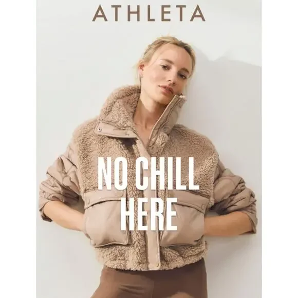 Athleta Fleece Hybrid Jacket Women's Large Tan Neutral Bomber Sherpa Quilted NEW - Picture 2 of 14